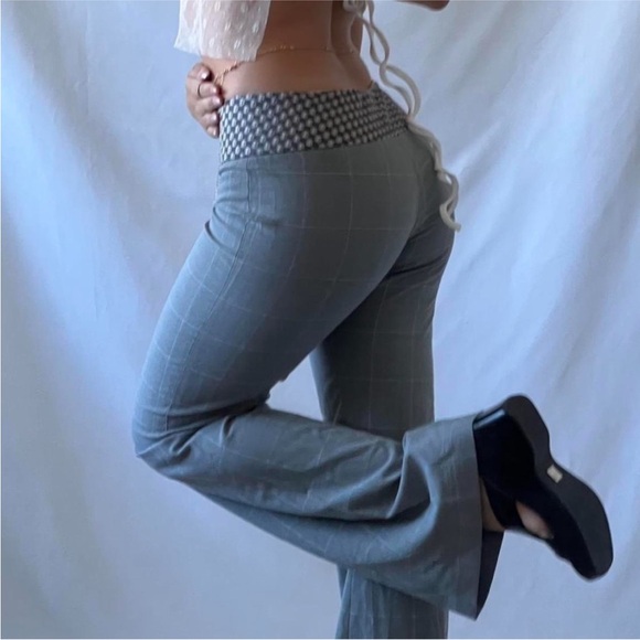 Express Pants - Express womens pants Gray check flare pants w/contrasting waistband#trousers🍑